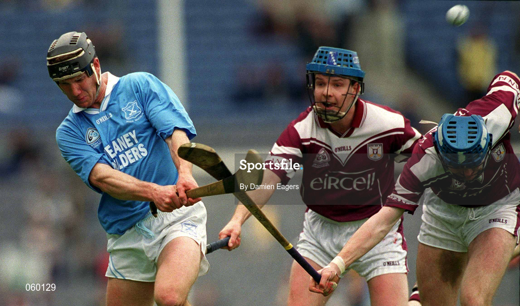 16 April 2001; Denis Byrne of Graigue Ballycallan in action against Paul Hardiman and Brian Hanley of Athenry during the AIB All-Ireland Senior Club Hurling Championship Final match between Athenry and Graigue Ballycallan at Croke Park in Dublin. Photo by Damien Eagers/Sportsfile