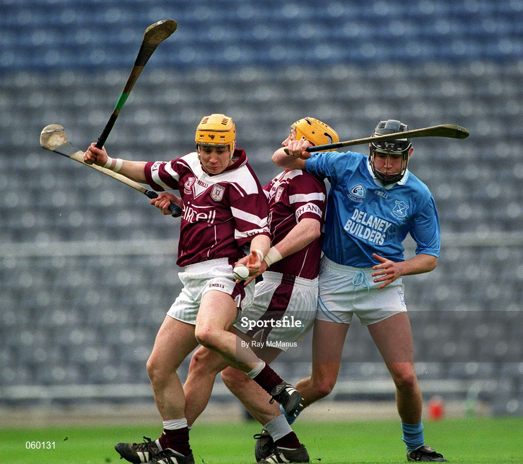 16 April 2001; Athenry players Brian Higgins and Eamonn Keogh in action against Eddie Brennan of Graigue Ballycallan during the AIB All-Ireland Senior Club Hurling Championship Final match between Athenry and Graigue Ballycallan at Croke Park in Dublin. Photo by Ray McManus/Sportsfile