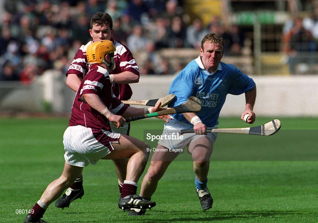16 April 2001; Johnny Butler of Graigue Ballycallan in action against Brian Higgins of Athenry during the AIB All-Ireland Senior Club Hurling Championship Final match between Athenry and Graigue Ballycallan at Croke Park in Dublin. Photo by Damien Eagers/Sportsfile