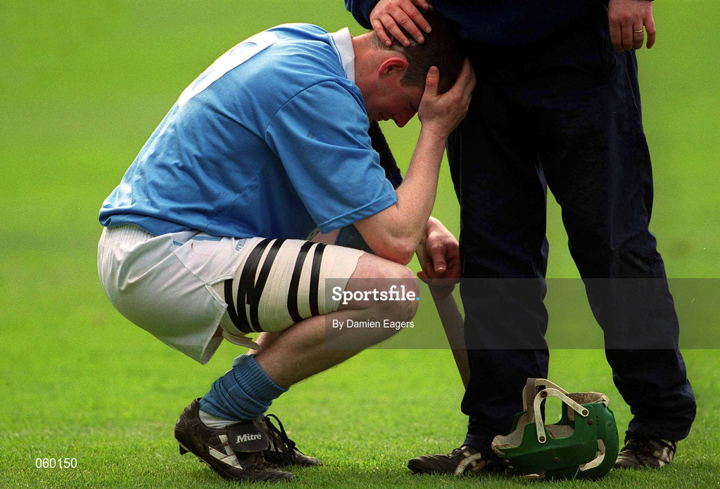 16 April 2001; Eddie O'Dwyer of Graigue Ballycallan is consoled after the final whistle at the AIB All-Ireland Senior Club Hurling Championship Final match between Athenry and Graigue Ballycallan at Croke Park in Dublin. Photo by Damien Eagers/Sportsfile