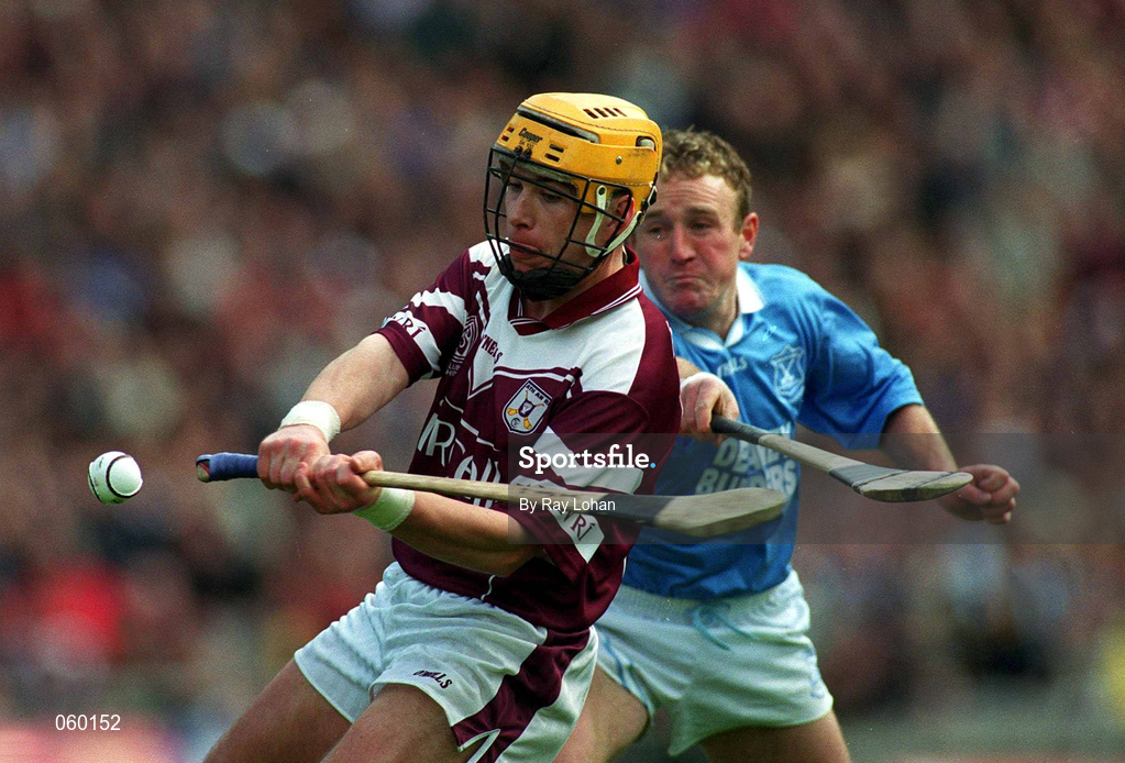 16 April 2001; Donal Moran of Athenry in action against Johnny Butler of Graigue Ballycallan during the AIB All-Ireland Senior Club Hurling Championship Final match between Athenry and Graigue Ballycallan at Croke Park in Dublin. Photo by Ray Lohan/Sportsfile