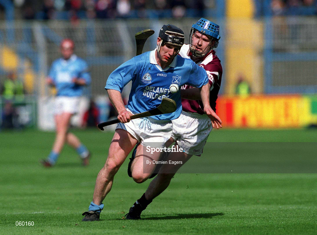 16 April 2001; Denis Byrne of Graigue Ballycallan in action against Paul Hardiman of Athenry during the AIB All-Ireland Senior Club Hurling Championship Final match between Athenry and Graigue Ballycallan at Croke Park in Dublin. Photo by Damien Eagers/Sportsfile