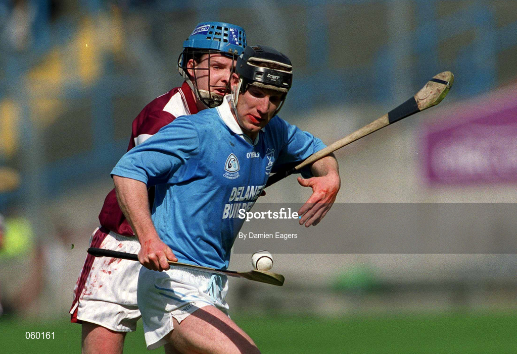 16 April 2001; Denis Byrne of Graigue Ballycallan in action against Paul Hardiman of Athenry during the AIB All-Ireland Senior Club Hurling Championship Final match between Athenry and Graigue Ballycallan at Croke Park in Dublin. Photo by Damien Eagers/Sportsfile