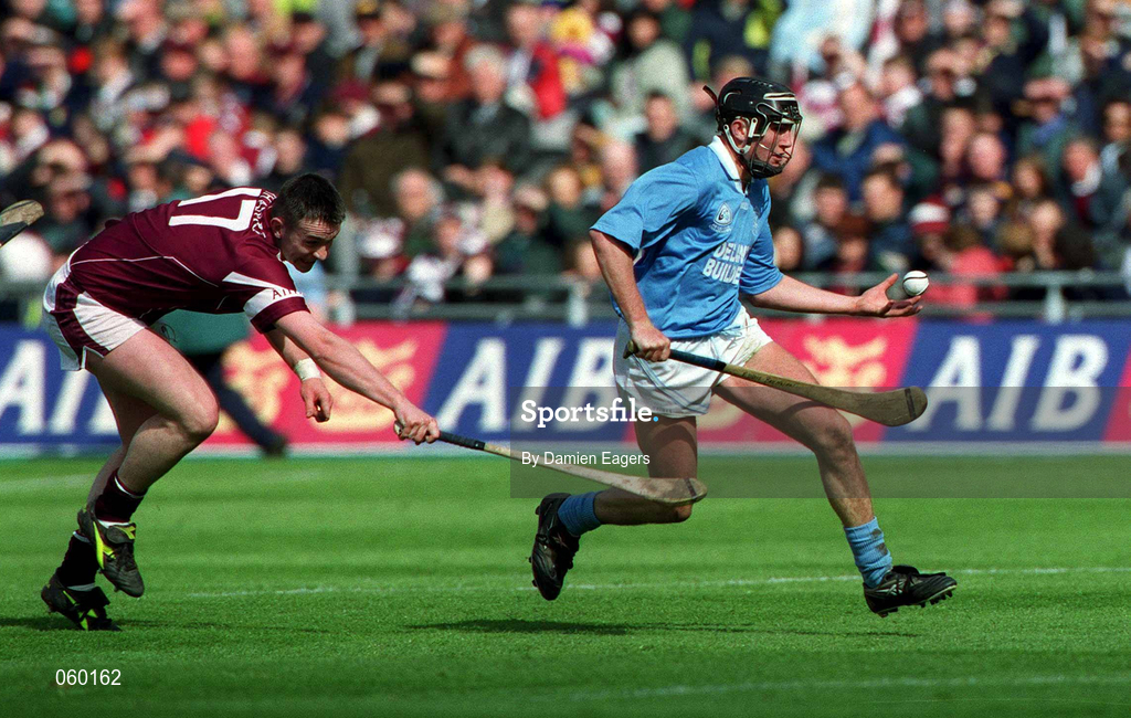 16 April 2001; Eddie Brennan of Graigue Ballycallan in action against Diarmuid Cloonan of Athenry during the AIB All-Ireland Senior Club Hurling Championship Final match between Athenry and Graigue Ballycallan at Croke Park in Dublin. Photo by Damien Eagers/Sportsfile