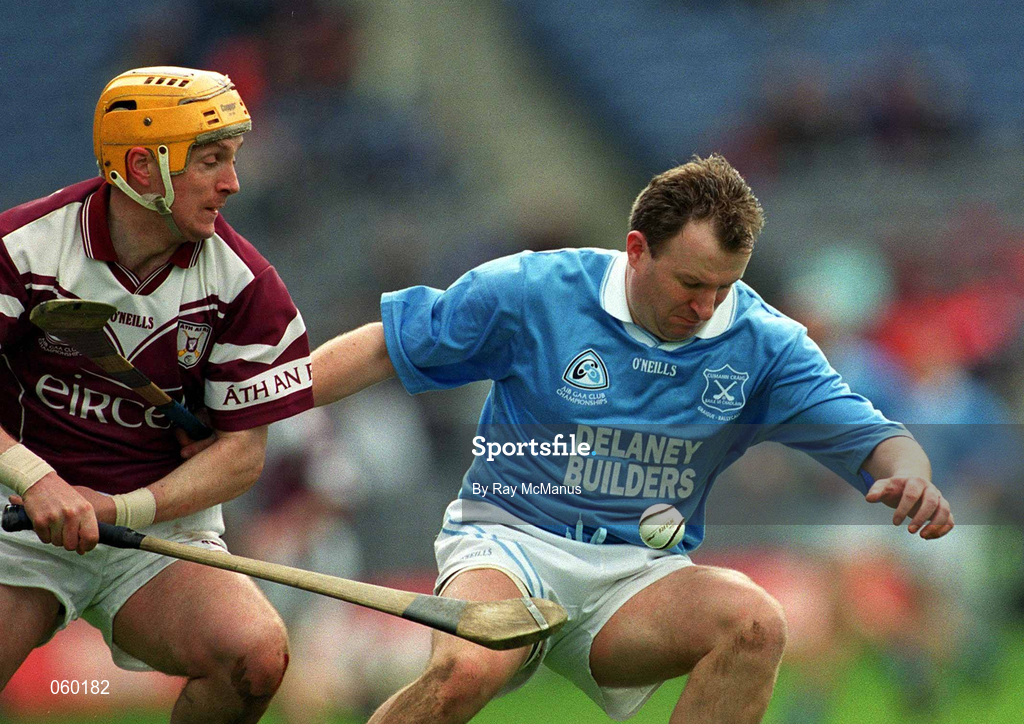 16 April 2001; Adrian Ronan of Graigue Ballycallan in action against Eamonn Keogh of Athenry during the AIB All-Ireland Senior Club Hurling Championship Final match between Athenry and Graigue Ballycallan at Croke Park in Dublin. Photo by Ray McManus/Sportsfile