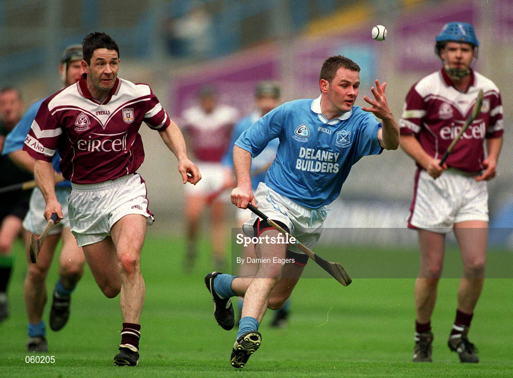 16 April 2001; Tomas Dermody of Graigue Ballycallan in action against Pat Higgins of Athenry during the AIB All-Ireland Senior Club Hurling Championship Final match between Athenry and Graigue Ballycallan at Croke Park in Dublin. Photo by Damien Eagers/Sportsfile