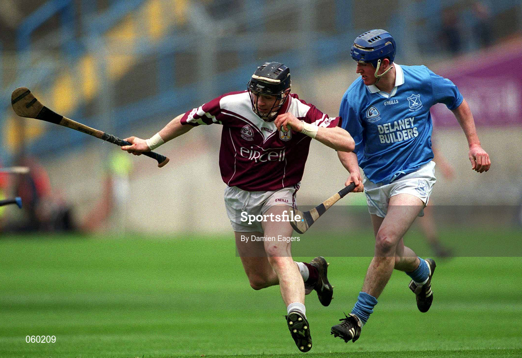 16 April 2001; Eugene Cloonan of Athenry in action against Paddy O'Dwyer of Graigue Ballycallan during the AIB All-Ireland Senior Club Hurling Championship Final match between Athenry and Graigue Ballycallan at Croke Park in Dublin. Photo by Damien Eagers/Sportsfile