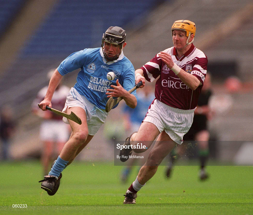 16 April 2001; Eddie Brennan of Graigue Ballycallan gets away from Brian Feeney of Athenry during the AIB All-Ireland Senior Club Hurling Championship Final match between Athenry and Graigue Ballycallan at Croke Park in Dublin. Photo by Ray McManus/Sportsfile