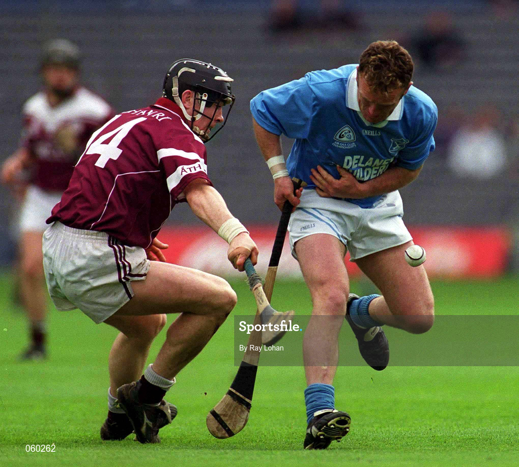 16 April 2001; Johnny Butler of Graigue Ballycallan in action against Eugene Cloonan of Athenry during the AIB All-Ireland Senior Club Hurling Championship Final match between Athenry and Graigue Ballycallan at Croke Park in Dublin. Photo by Ray Lohan/Sportsfile