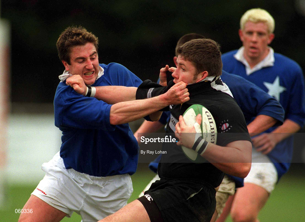 21 April 2001; Peter McKenna of St Mary's College in action against Johnny Wells of Ballymena during the AIB All-Ireland League Division 1 match between St Mary's College and Ballymena at Templeville Road in Dublin. Photo by Ray Lohan/Sportsfile