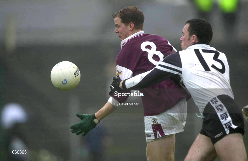 21 April 2001; Michael Donnellan of Galway in action against Dessie Sloyan of Sligo during the Allianz GAA National Football League Division 1 Semi-Final match between Galway and Sligo in Dr Hyde Park in Roscommon. Photo by David Maher/Sportsfile