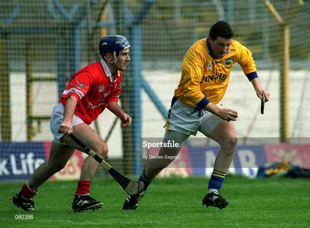 15 April 2001; Brendan Cummins of Tipperary gets past Brian O'Keefe of Cork during the Allianz GAA National Hurling League Division 1B Round 5 match between Tipperary and Cork at Semple Stadium in Thurles, Tipperary. Photo by Damien Eagers/Sportsfile