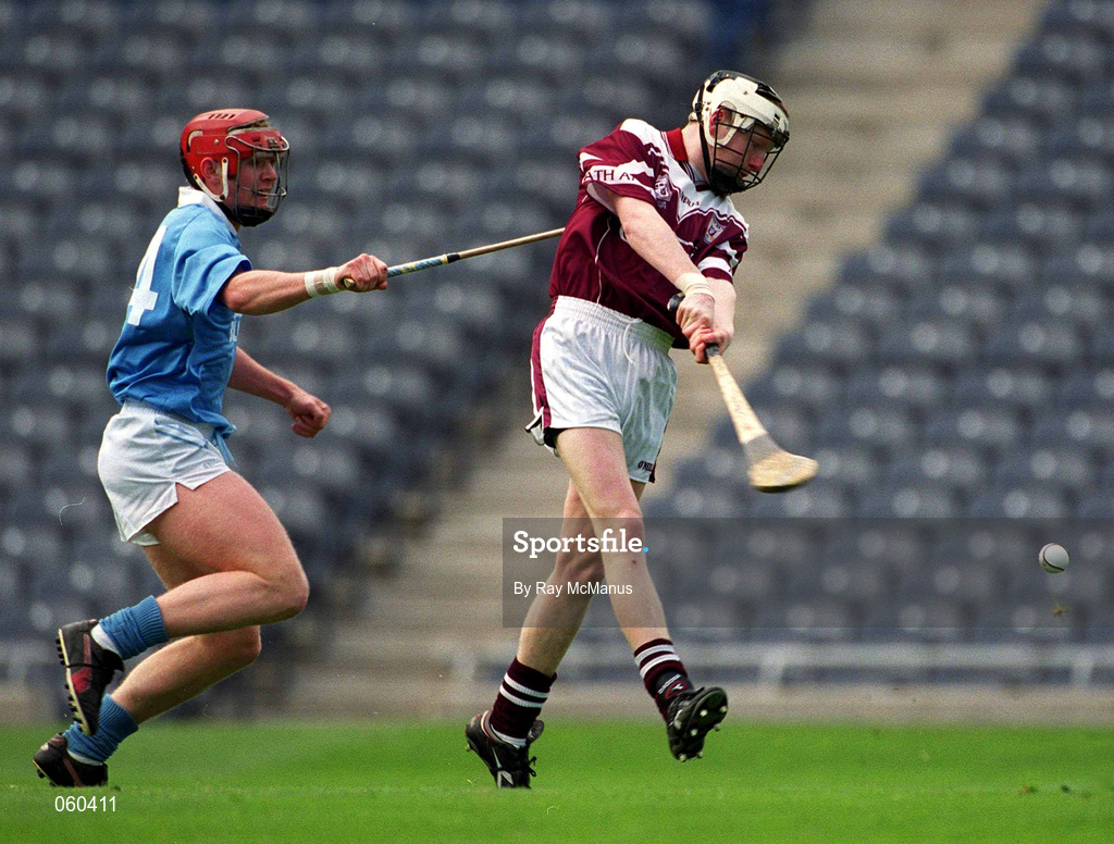 16 April 2001; Brian Hanley of Athenry in action against Dermot Hoyne of Graigue Ballycallan during the AIB All-Ireland Senior Club Hurling Championship Final match between Athenry and Graigue Ballycallan at Croke Park in Dublin. Photo by Ray McManus/Sportsfile