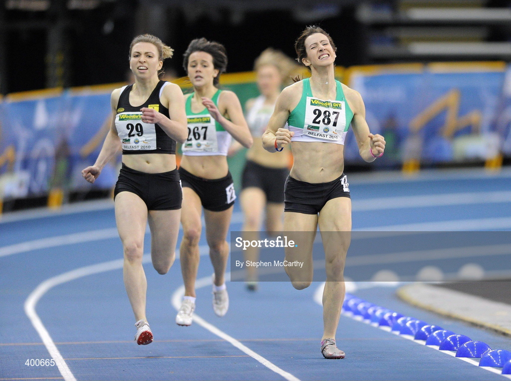 6 February 2010; Jo Patterson, Ballymena & Antrim A.C., 287, on her way to winning the Senior Women's 400m Final during the second day of the Woodie’s DIY Senior Indoor Championships. Odyssey Arena, Belfast, Co. Antrim. Picture credit: Stephen McCarthy / SPORTSFILE