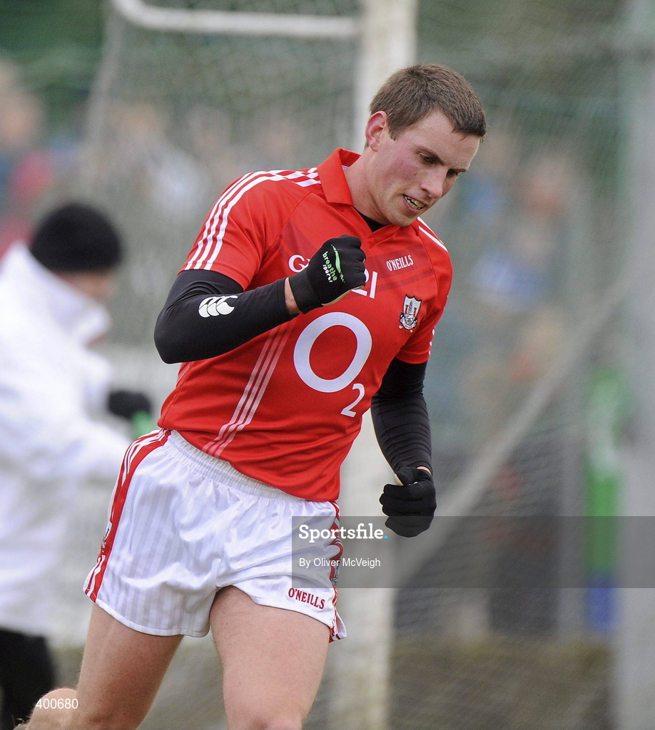 7 February 2010; Patrick Kelly, Cork, celebrates after scoring his side's second goal. Allianz GAA Football National League, Division 1, Round 1, Monaghan v Cork. St Mary's Park, Scotstown, Monaghan. Picture credit: Oliver McVeigh / SPORTSFILE