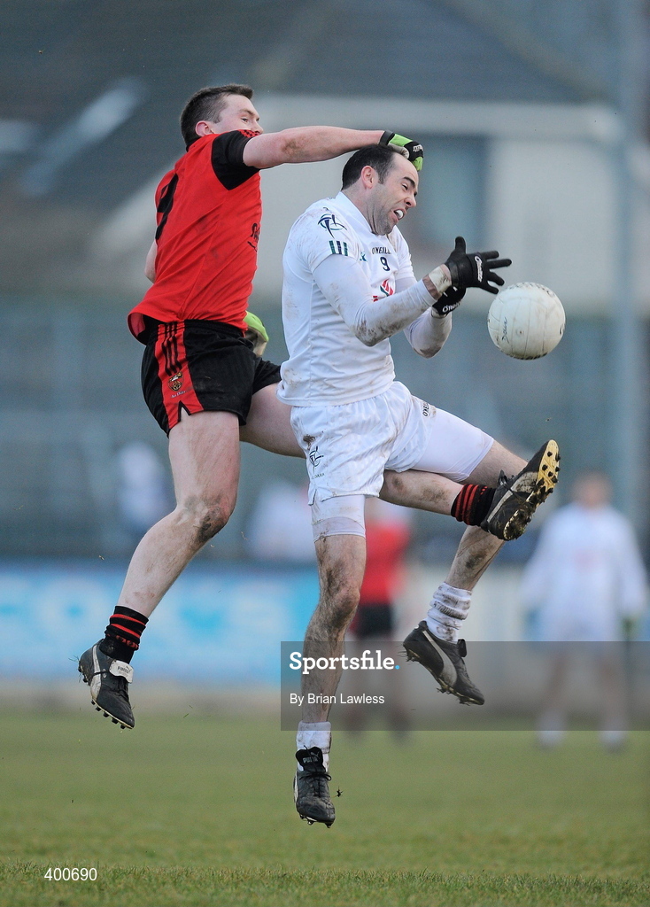 7 February 2010; Dermot Earley, Kildare, in action against Kalum King, Down. Allianz GAA Football National League, Division 2, Round 1, Kildare v Down. St Conleth's Park, Newbridge, Co. Kildare. Picture credit: Brian Lawless / SPORTSFILE