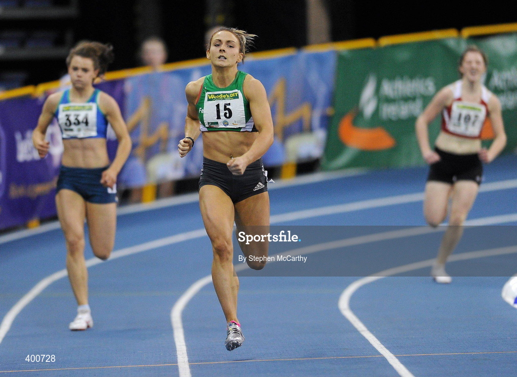 6 February 2010; Kelly Proper, Ferrybank A.C., on her way to winning the Senior Women's 200m Final during the second day of the Woodie’s DIY Senior Indoor Championships. Odyssey Arena, Belfast, Co. Antrim. Picture credit: Stephen McCarthy / SPORTSFILE