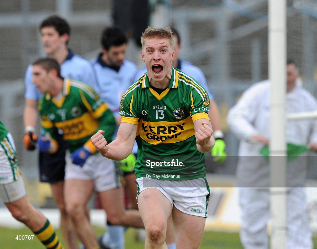 7 February 2010; Barry John Walsh celebrates the late Kerry goal. Allianz GAA Football National League, Division 1, Round 1, Kerry v Dublin. Fitzgerald Stadium, Killarney. Picture credit: Ray McManus / SPORTSFILE