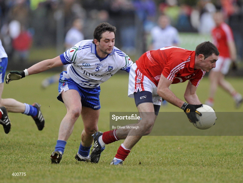 7 February 2010; Donnacha O'Connor, Cork, in action against Damien Freeman, Monaghan. Allianz GAA Football National League, Division 1, Round 1, Monaghan v Cork. St Mary's Park, Scotstown, Monaghan. Picture credit: Oliver McVeigh / SPORTSFILE