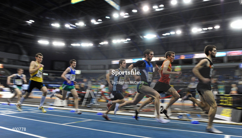 6 February 2010; A general view of the Senior Men's 1500m Final during the second day of the Woodie’s DIY Senior Indoor Championships. Odyssey Arena, Belfast, Co. Antrim. Picture credit: Stephen McCarthy / SPORTSFILE