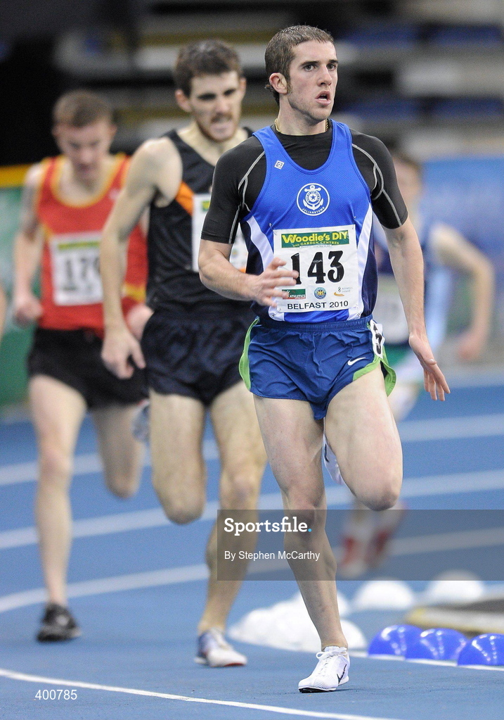6 February 2010; Colin Costello, Star of the Sea A.C., on his way to winning the Senior Men's 1500m Final during the second day of the Woodie’s DIY Senior Indoor Championships. Odyssey Arena, Belfast, Co. Antrim. Picture credit: Stephen McCarthy / SPORTSFILE