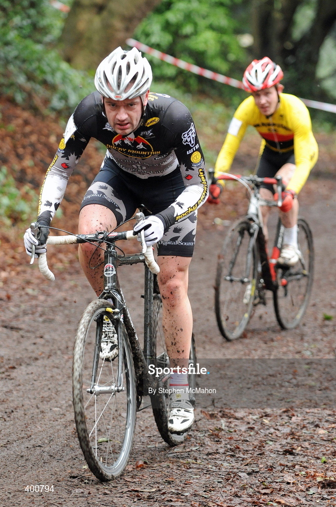 7 February 2010; Joe McCall, Rocky Mountain Team, leads Liam McGreevy, Banbridge CC, during the Men's race at the National Cyclocross Championships. National Cyclocross Championships, St. Anne's Park, Raheny, Dublin. Picture credit: Stephen McMahon / SPORTSFILE