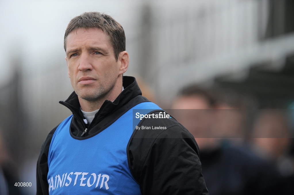 7 February 2010; Kildare manager Kieran McGeeney stands for the National Anthem. Allianz GAA Football National League, Division 2, Round 1, Kildare v Down. St Conleth's Park, Newbridge, Co. Kildare. Picture credit: Brian Lawless / SPORTSFILE   *** Local Caption ***