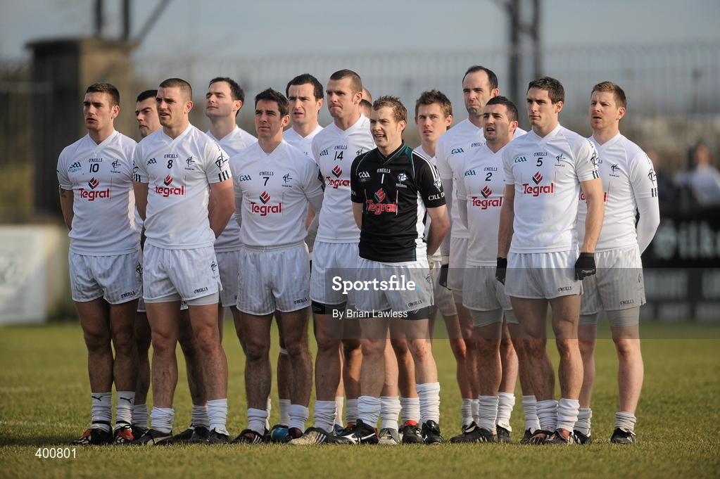 7 February 2010; The Kildare team stands for the National Anthem. Allianz GAA Football National League, Division 2, Round 1, Kildare v Down. St Conleth's Park, Newbridge, Co. Kildare. Picture credit: Brian Lawless / SPORTSFILE