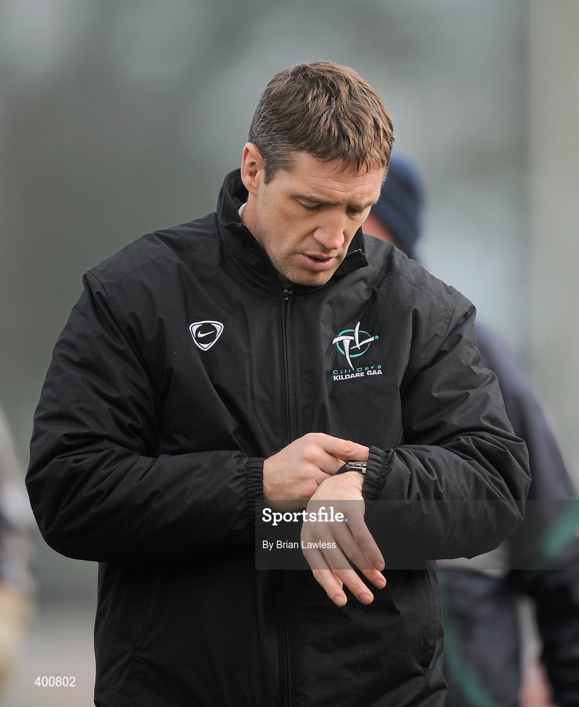 7 February 2010; Kildare manager Kieran McGeeney checks his watch before the start of the match. Allianz GAA Football National League, Division 2, Round 1, Kildare v Down. St Conleth's Park, Newbridge, Co. Kildare. Picture credit: Brian Lawless / SPORTSFILE