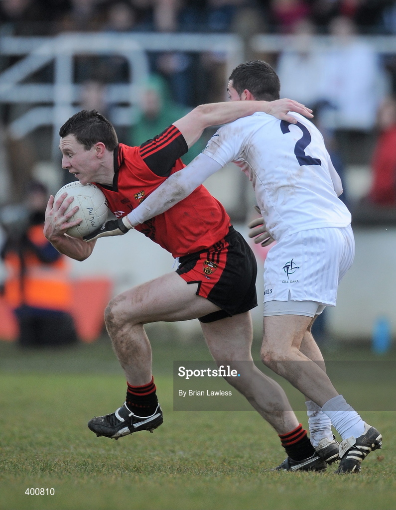 7 February 2010; John Clarke, Down, in action against Andriú McLoughlin, Kildare. Allianz GAA Football National League, Division 2, Round 1, Kildare v Down. St Conleth's Park, Newbridge, Co. Kildare. Picture credit: Brian Lawless / SPORTSFILE