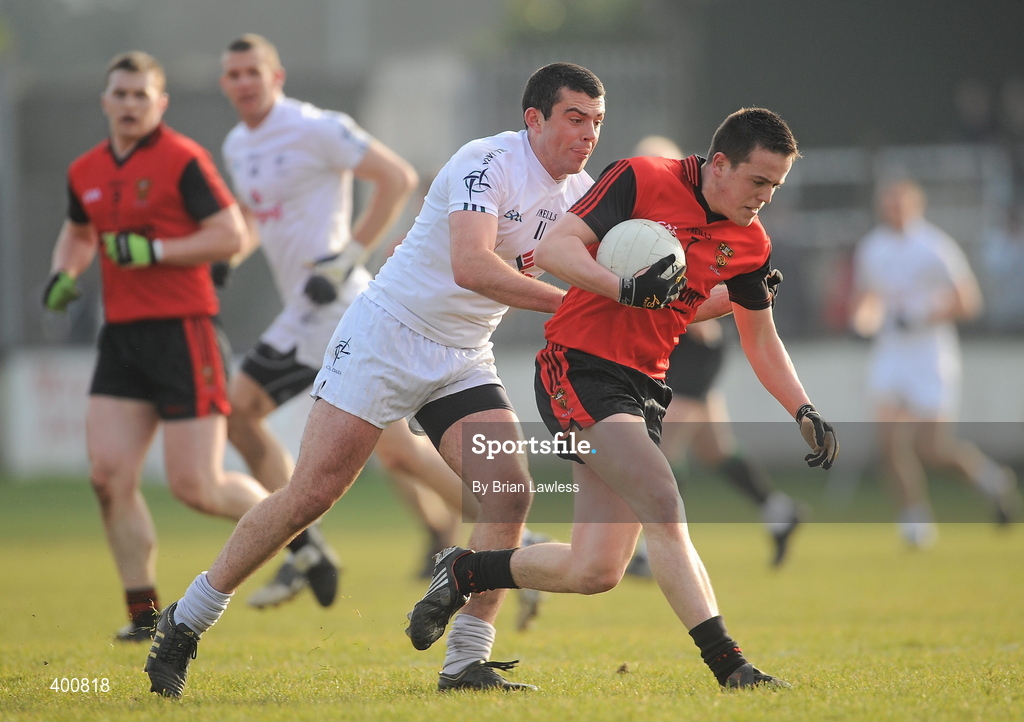 7 February 2010; Conor Garvey, Down, in action against Padraig O'Neill, Kildare. Allianz GAA Football National League, Division 2, Round 1, Kildare v Down. St Conleth's Park, Newbridge, Co. Kildare. Picture credit: Brian Lawless / SPORTSFILE