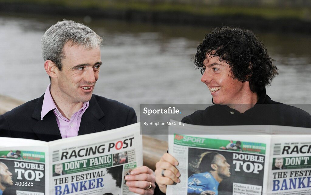 8 February 2010; Ireland has a new national daily newspaper with the launch of the The Irish Racing Post. It will combine the best of the UK edition of the Racing Post, long considered 'the bible' by racing and sports betting enthusiasts, with extensive additional content for Irish readers only. As well as unrivalled day-to-day coverage of horseracing, The Irish Racing Post will carry separate weekly supplements covering bloodstock, point-to-pointing and GAA. At the launch of the Irish Racing Post are golf's world number seven Rory McIlroy, right, and seven time Irish Champion Jump Jockey Ruby Walsh. The Irish Racing Post Launch, The Liffey Boardwalk, Dublin. Picture credit: Stephen McCarthy / SPORTSFILE