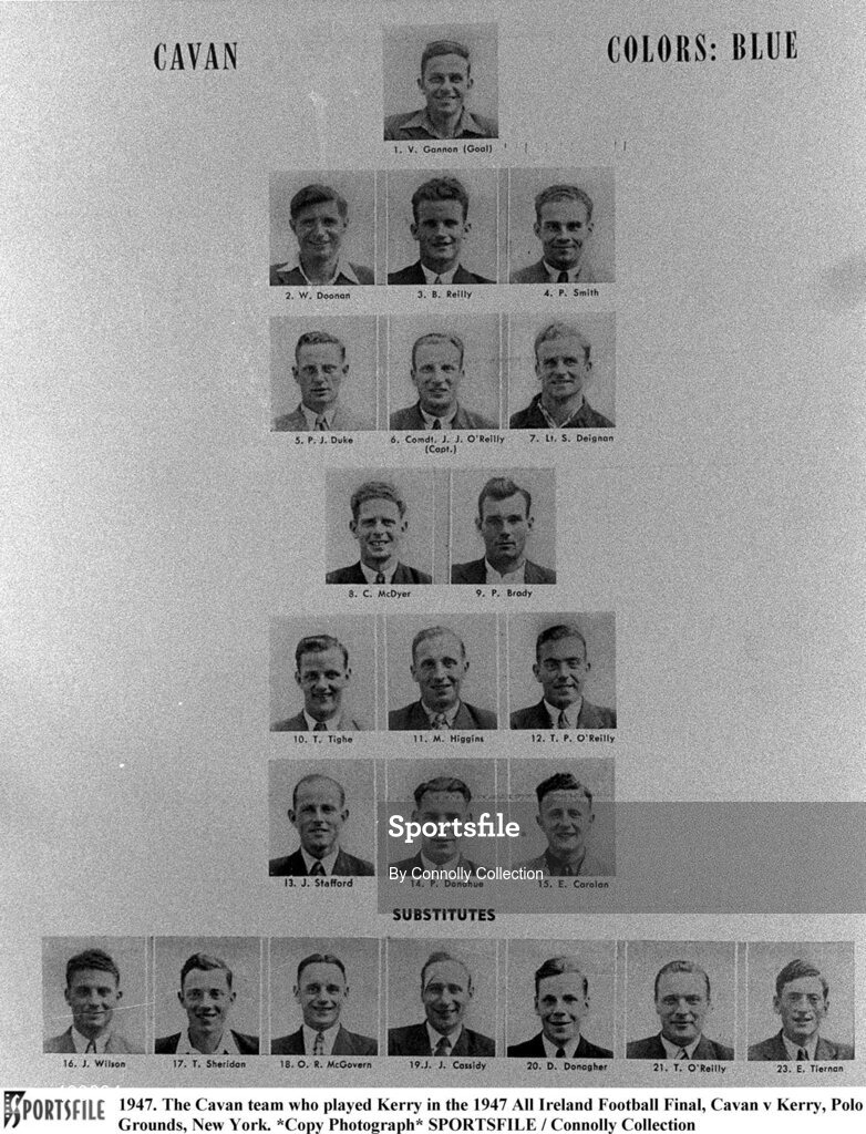 1947. The Cavan team who played Kerry in the 1947 All Ireland Football Final, Cavan v Kerry, Polo Grounds, New York. *Copy Photograph* SPORTSFILE / Connolly Collection