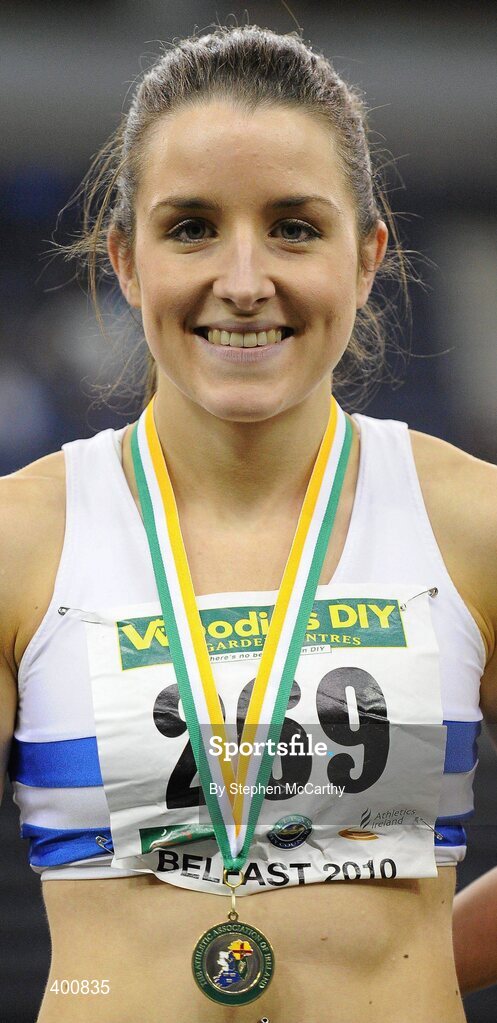 6 February 2010; Claire Brady, Celbridge A.C., after winning the Senior Women's 60m Final, in a time of 7.35, during the second day of the Woodie’s DIY Senior Indoor Championships. Odyssey Arena, Belfast, Co. Antrim. Picture credit: Stephen McCarthy / SPORTSFILE