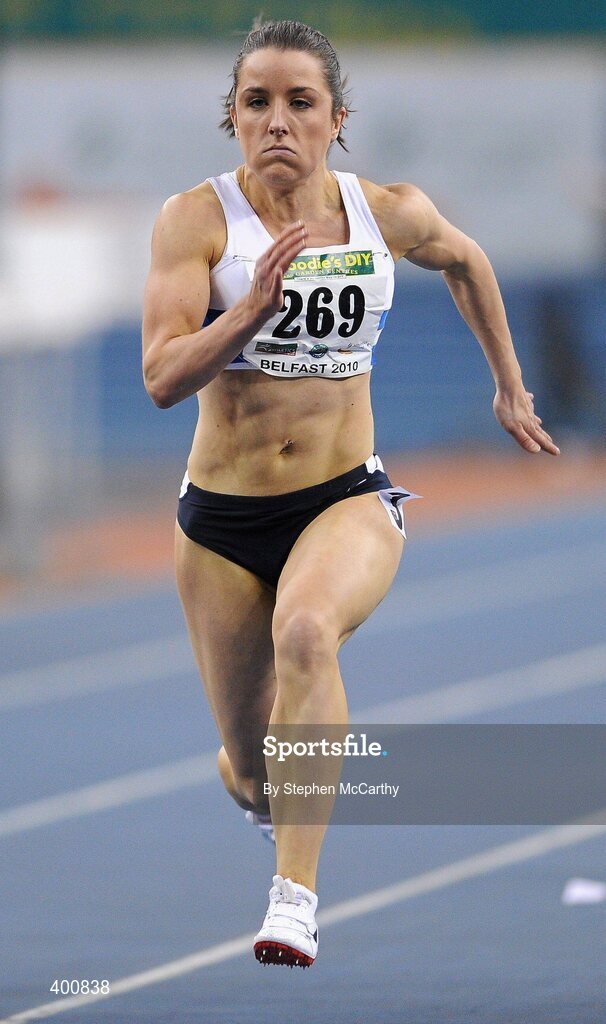 6 February 2010; Claire Brady, Celbridge A.C., in action during the Senior Women's 60m at the second day of the Woodie’s DIY Senior Indoor Championships. Odyssey Arena, Belfast, Co. Antrim. Picture credit: Stephen McCarthy / SPORTSFILE