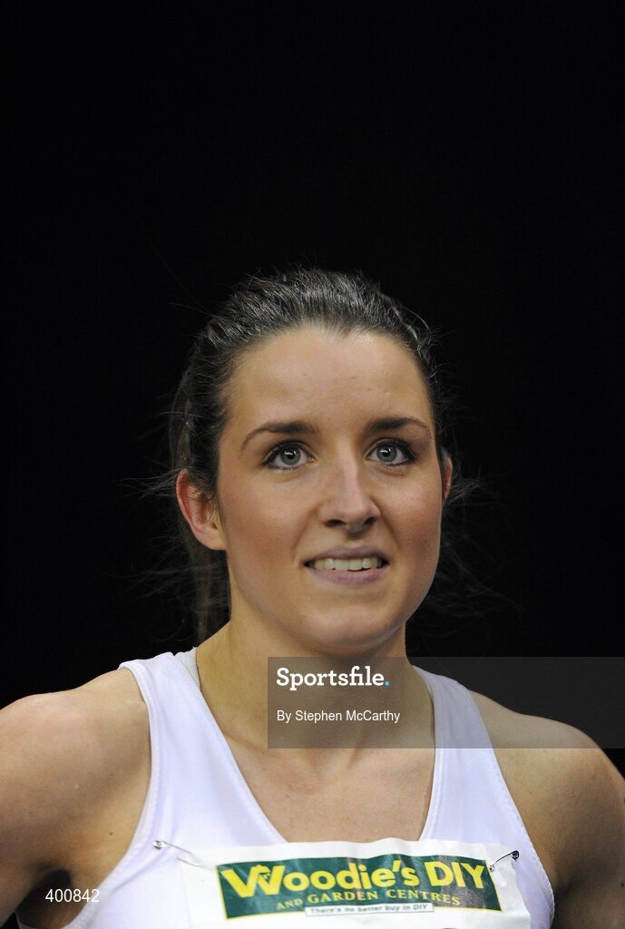 6 February 2010; Claire Brady, Celbridge A.C., after winning the Senior Women's 60m Final, in a time of 7.35, during the second day of the Woodie’s DIY Senior Indoor Championships. Odyssey Arena, Belfast, Co. Antrim. Picture credit: Stephen McCarthy / SPORTSFILE