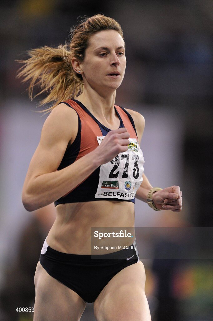 6 February 2010; Deirdre Byrne, Sli Cualann A.C., who finished second in the Senior Women's 1500m Final, in a time of 4.15.81, at the second day of the Woodie’s DIY Senior Indoor Championships. Odyssey Arena, Belfast, Co. Antrim. Picture credit: Stephen McCarthy / SPORTSFILE