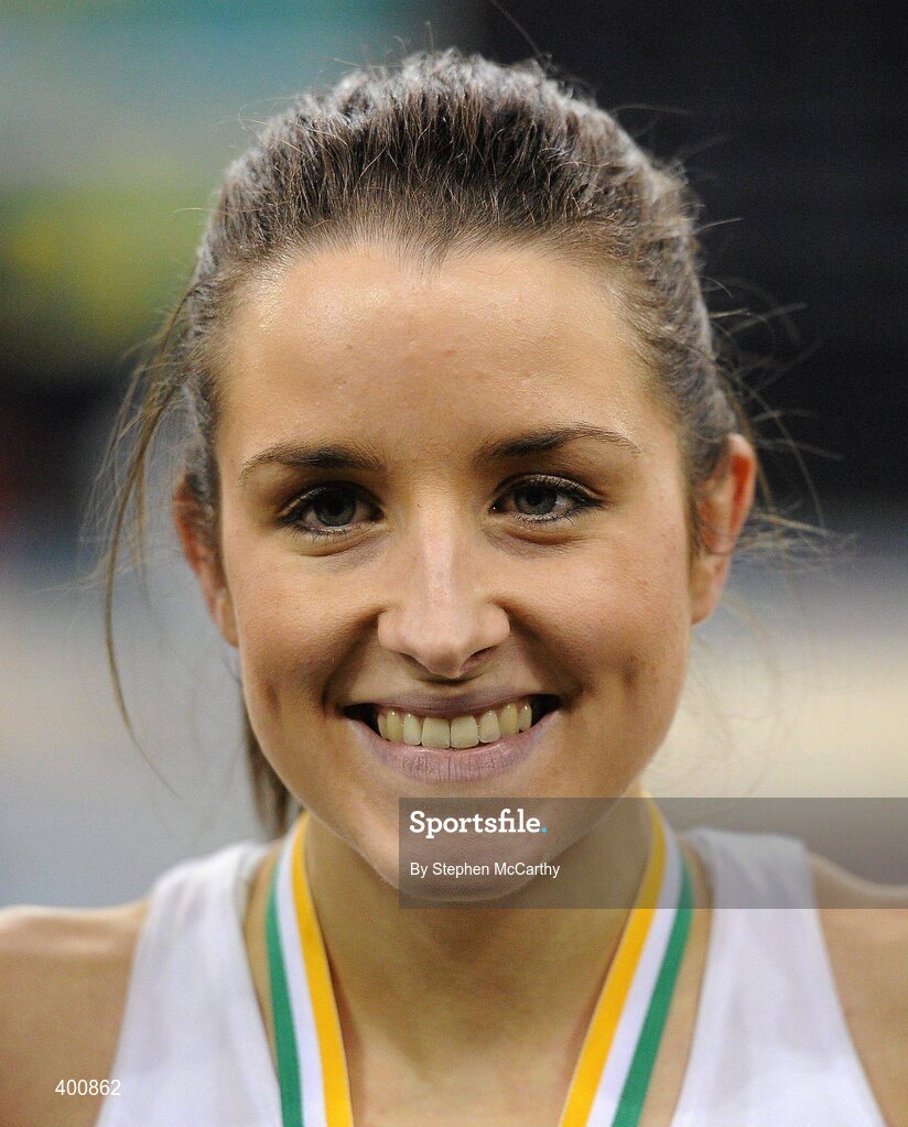 6 February 2010; Claire Brady, Celbridge A.C., after winning the Senior Women's 60m Final, in a time of 7.35, during the second day of the Woodie’s DIY Senior Indoor Championships. Odyssey Arena, Belfast, Co. Antrim. Picture credit: Stephen McCarthy / SPORTSFILE