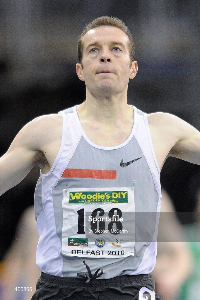 6 February 2010; James McIlroy, Ballymena & Antrim A.C., wins the Senior Men's 800m Final in a time of 1.52.23, during the second day of the Woodie’s DIY Senior Indoor Championships. Odyssey Arena, Belfast, Co. Antrim. Picture credit: Stephen McCarthy / SPORTSFILE