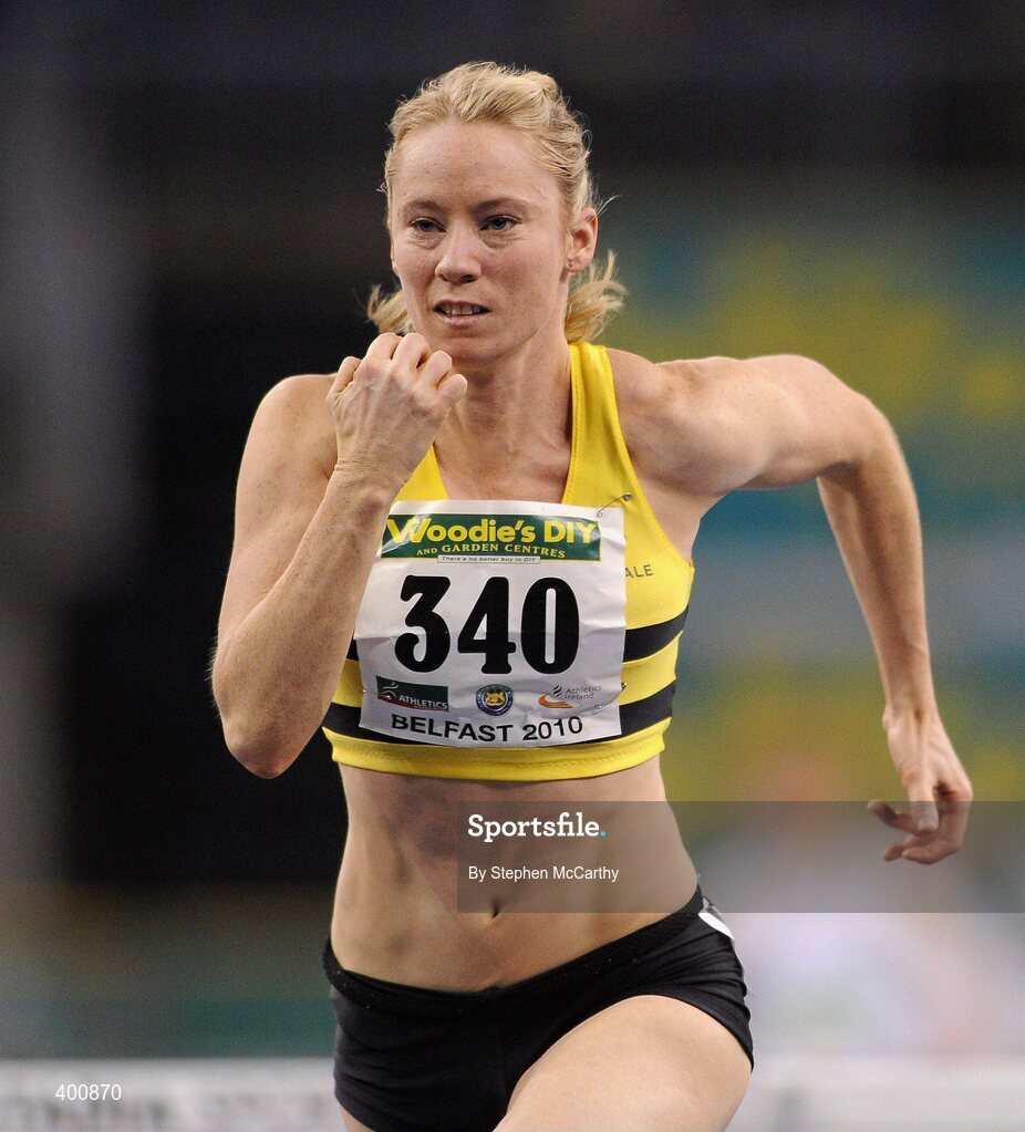 6 February 2010; Derval O'Rourke, Leevale A.C., wins the Senior Women's 60m Hurdle Final, in a time of 8.18, during the second day of the Woodie’s DIY Senior Indoor Championships. Odyssey Arena, Belfast, Co. Antrim. Picture credit: Stephen McCarthy / SPORTSFILE