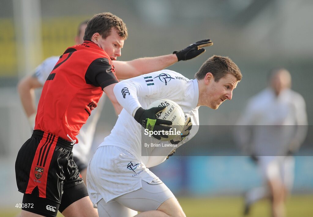 7 February 2010; Karl Ennis, Kildare, in action against Daniel McCartan, Down. Allianz GAA Football National League, Division 2, Round 1, Kildare v Down. St Conleth's Park, Newbridge, Co. Kildare. Picture credit: Brian Lawless / SPORTSFILE