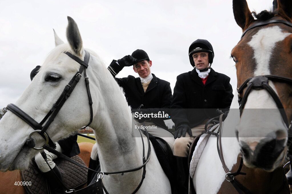 8 February 2010; Jockeys Davy Russell and Ruby Walsh at the Hunt Meeting in Dunsany, Co. Meath. Photo by Sportsfile