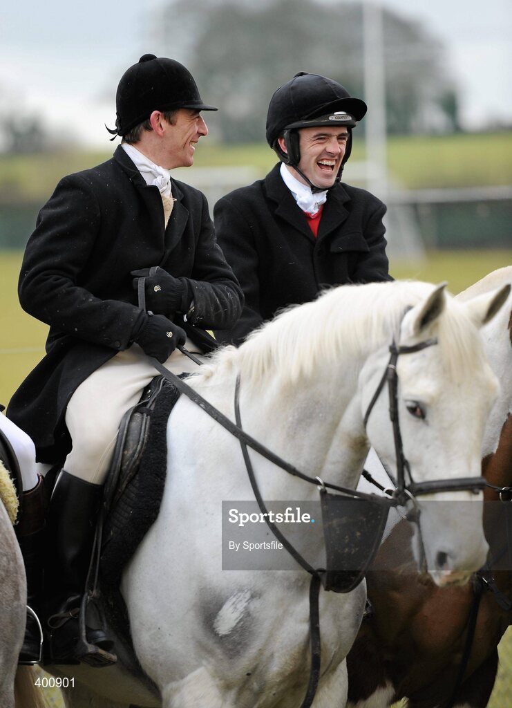 8 February 2010; Jockeys Davy Russell and Ruby Walsh at the Hunt Meeting in Dunsany, Co. Meath. Photo by Sportsfile