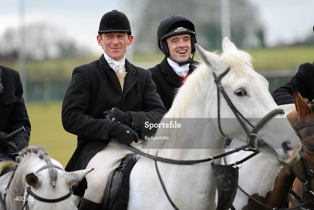 8 February 2010; Jockeys Davy Russell and Ruby Walsh at the Hunt Meeting in Dunsany, Co. Meath. Photo by Sportsfile