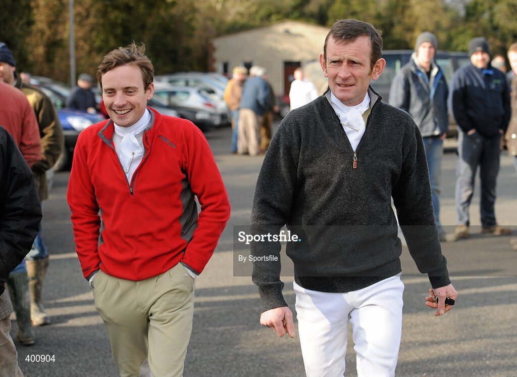8 February 2010; Jockeys Declan McDonagh, left, and Kevin Manning at the Hunt Meeting in Dunsany, Co. Meath. Photo by Sportsfile