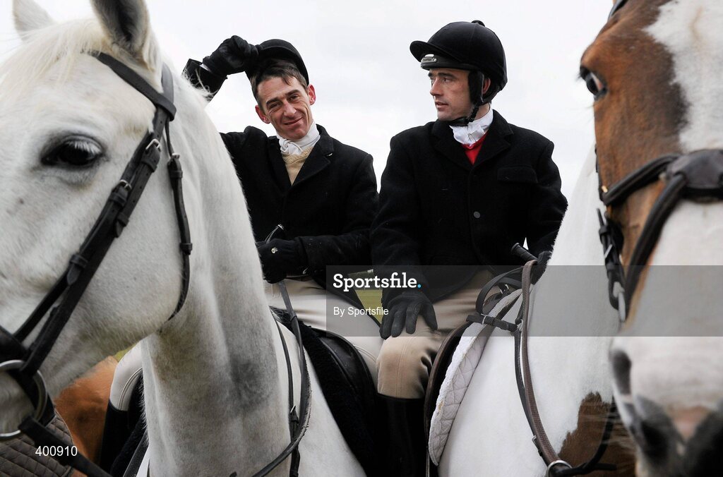 8 February 2010; Jockeys Davy Russell and Ruby Walsh at the Hunt Meeting in Dunsany, Co. Meath. Photo by Sportsfile