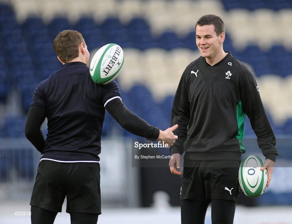 8 February 2010; Ireland's Jonathan Sexton, right, and Eoin Reddan during squad training ahead of their RBS Six Nations Rugby Championship match against France on Saturday. Ireland rugby squad training, RDS, Ballsbridge, Dublin. Picture credit: Stephen McCarthy / SPORTSFILE