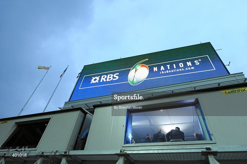 6 February 2010; A general view of the TV studios pitchside as anchor Tom McGurk interviews the RTE panel of analysts after the game. RBS Six Nations Rugby Championship, Ireland v Italy, Croke Park, Dublin. Picture credit: Brendan Moran / SPORTSFILE