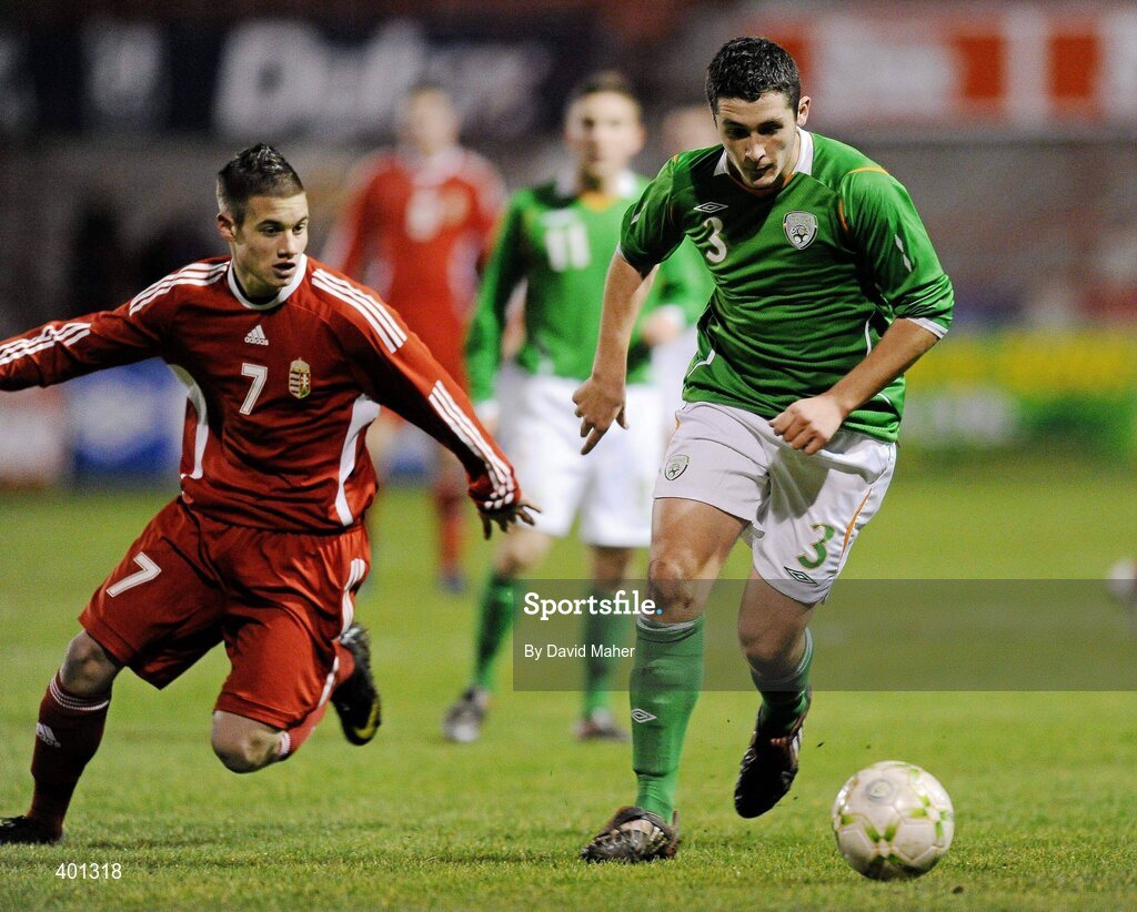9 February 2010; Carl McHugh, Republic of Ireland, in action against Mate Szolga, Hungary. Under 17 International Friendly, Republic of Ireland v Hungary, Tolka Park, Dublin. Picture credit: David Maher / SPORTSFILE
