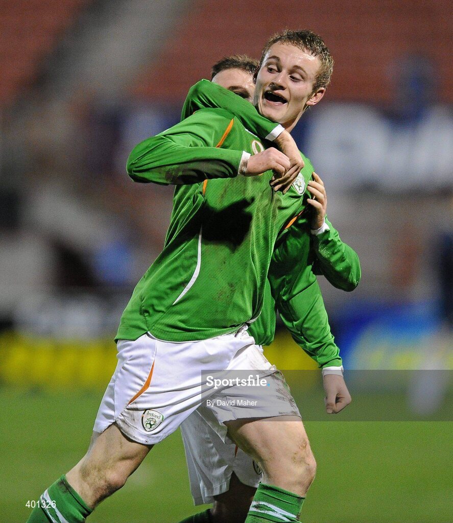 9 February 2010; Frankie Sutherland, Republic of Ireland, celebrates after scoring his side's first goal. Under 17 International Friendly, Republic of Ireland v Hungary, Tolka Park, Dublin. Picture credit: David Maher / SPORTSFILE